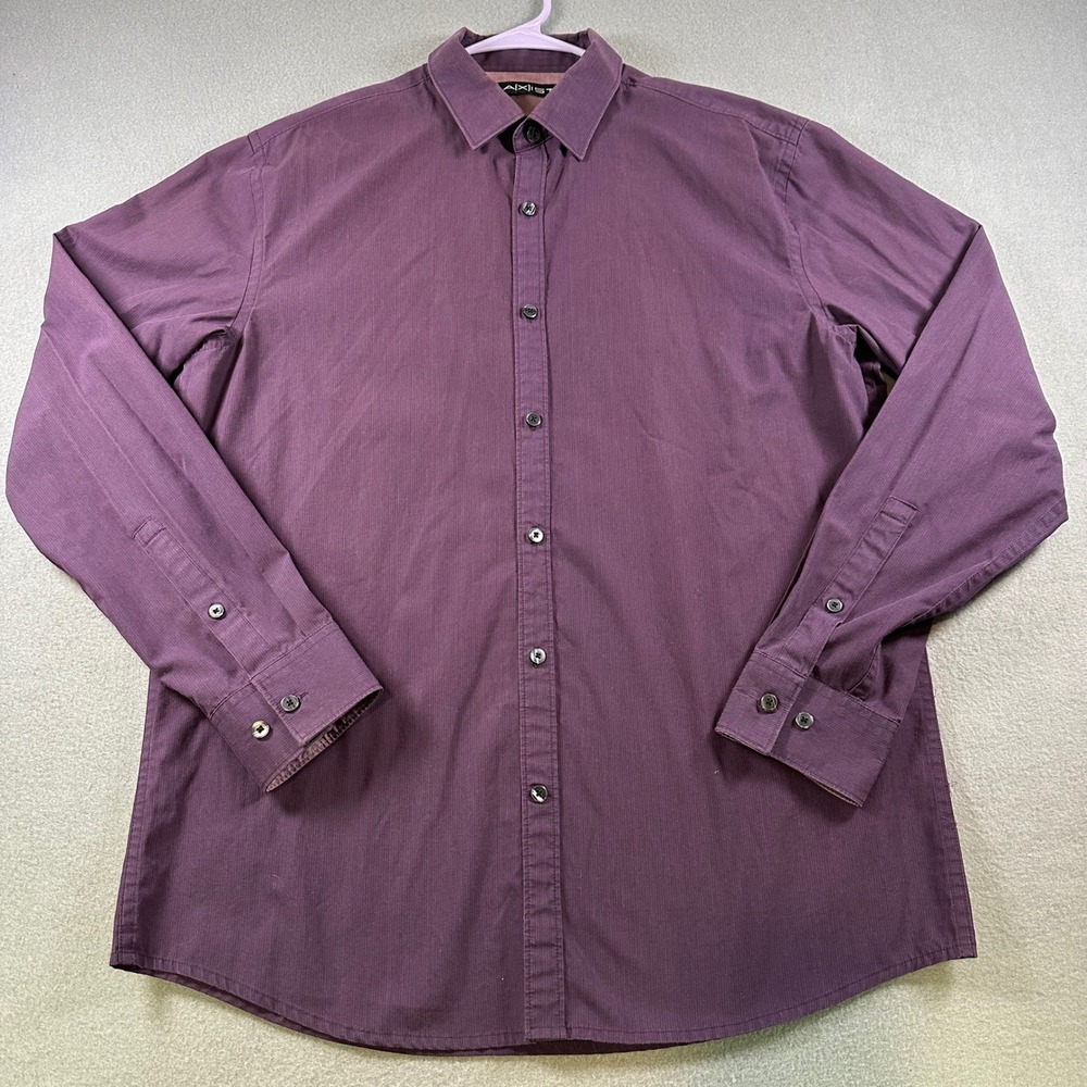 AXIST Mens Long Sleeve Button Down Shirt Purple Textured Cotton Blend Size M